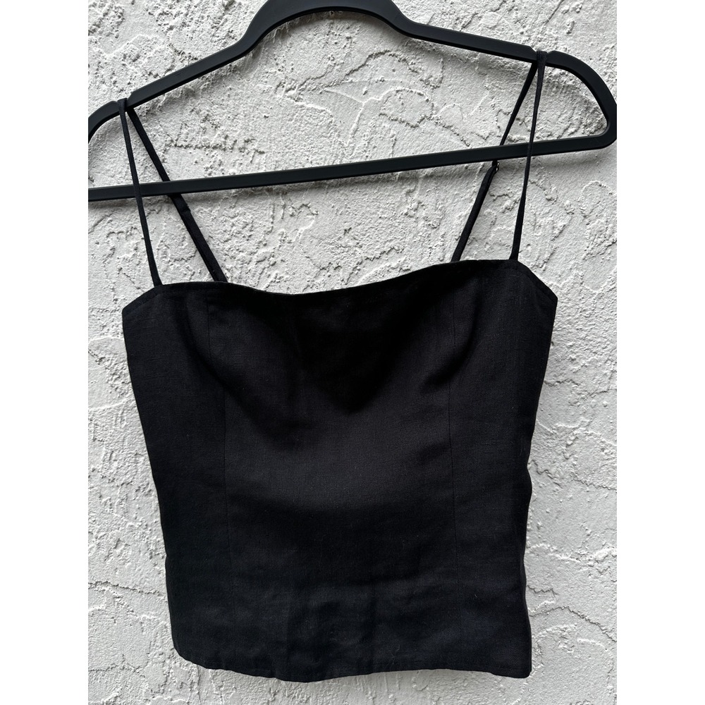Reformation Black 100% Linen Smocked Back Camisole Top Size 4 Minimalist